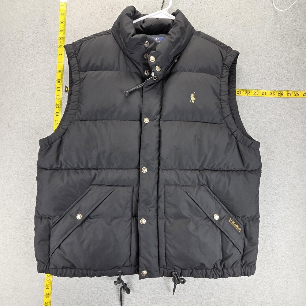 vintage Polo Ralph Lauren Vest‎ Mens XL Black Down Puffer Full Zip Quilted